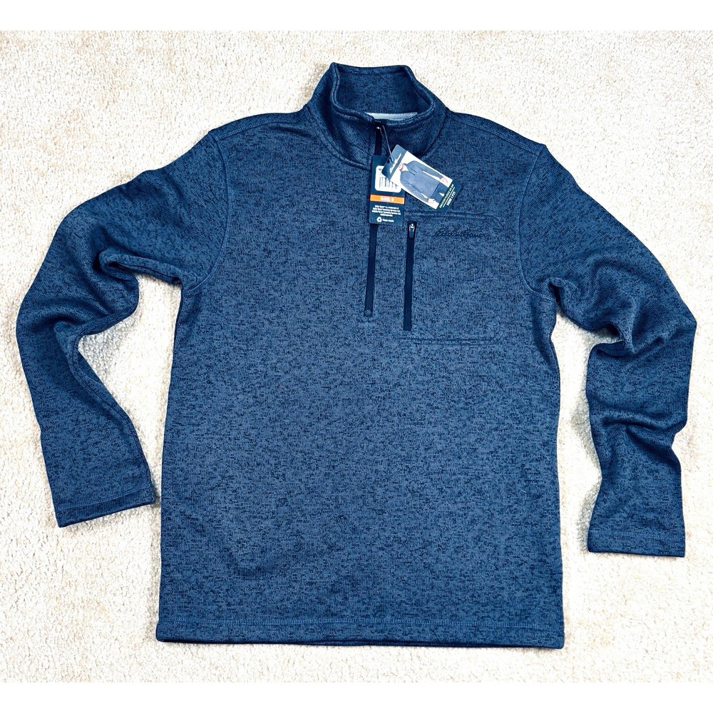 Eddie Bauer Fleece 1/4 Zip Mens Sweatshirt Sz S Gray Heathered Pockets NWT
